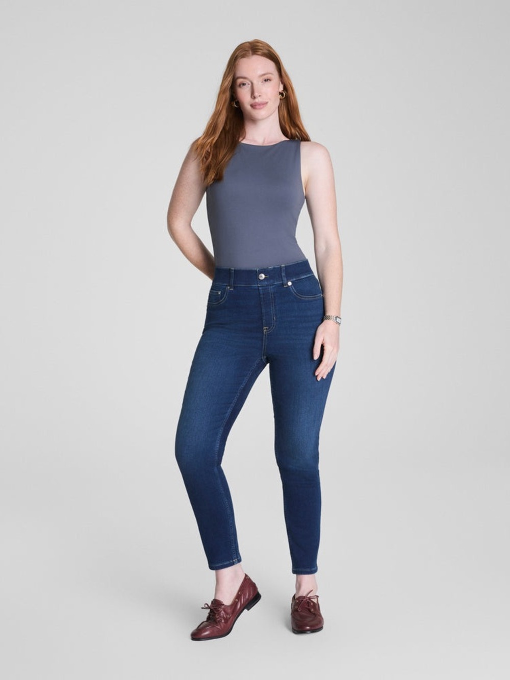 SPANX Distressed Ankle Skinny Pull-On Jeans